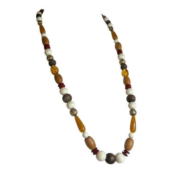 Vintage Liz Claiborne Earth Tones Mixed Wood Acrylic Beads and Matching Earrings - Picture 2 of 5